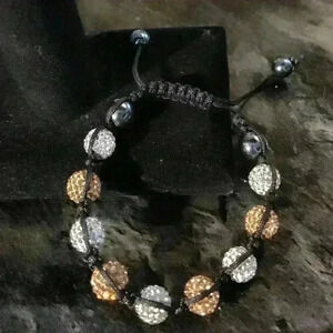 Peach and white macrame crystal Ball beaded bracelet